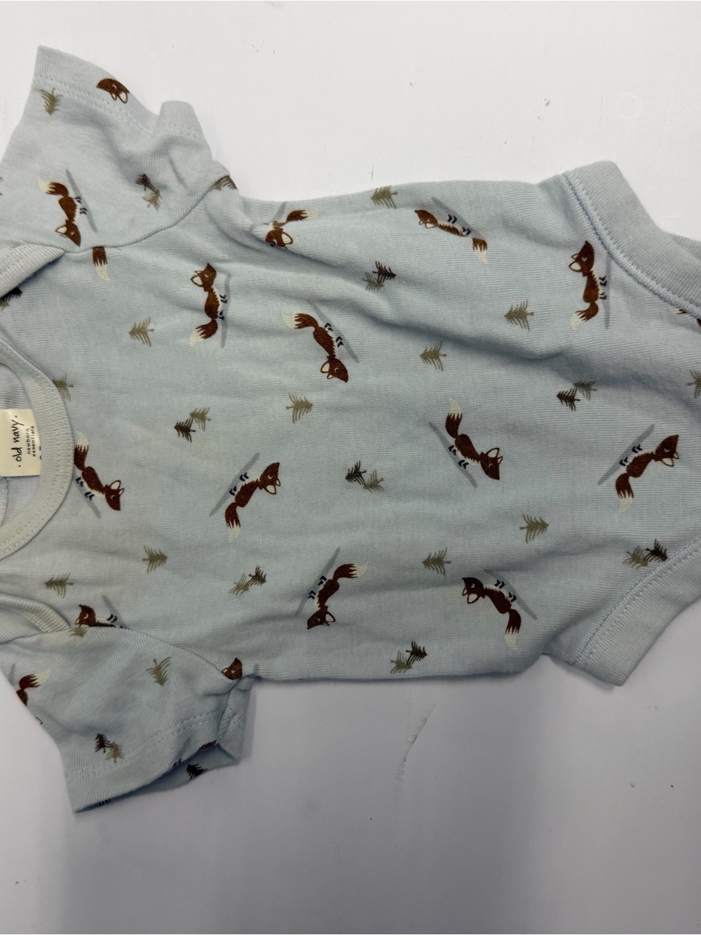 Old Navy Light Blue Baby Onesie with Fox and Tree Print